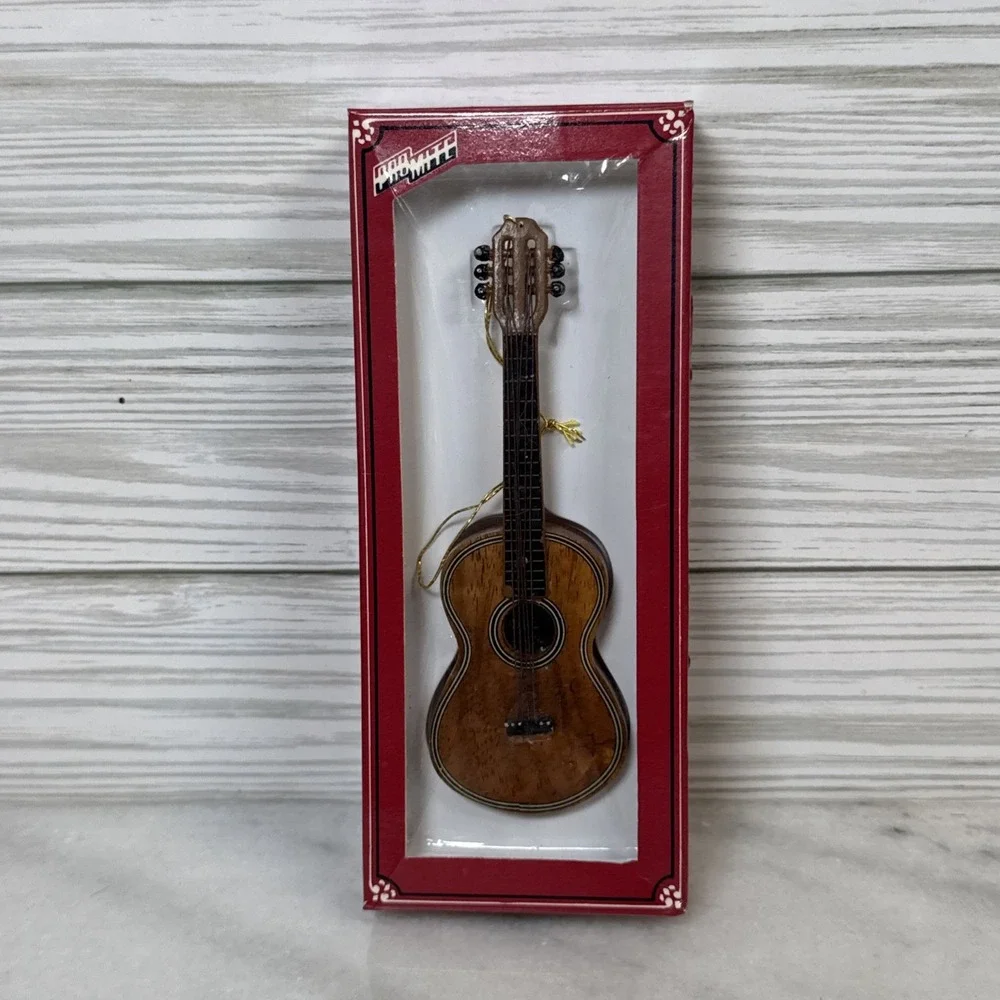 Pro-Mite Guitar Ornament Unisex OS Brown Excellent Handcrafted Wood Miniature